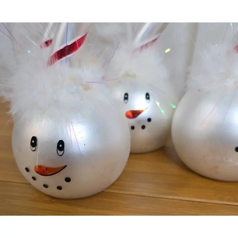 SNOWMAN w/Whimsical Hat blown Glass Christmas Ornament Large 11